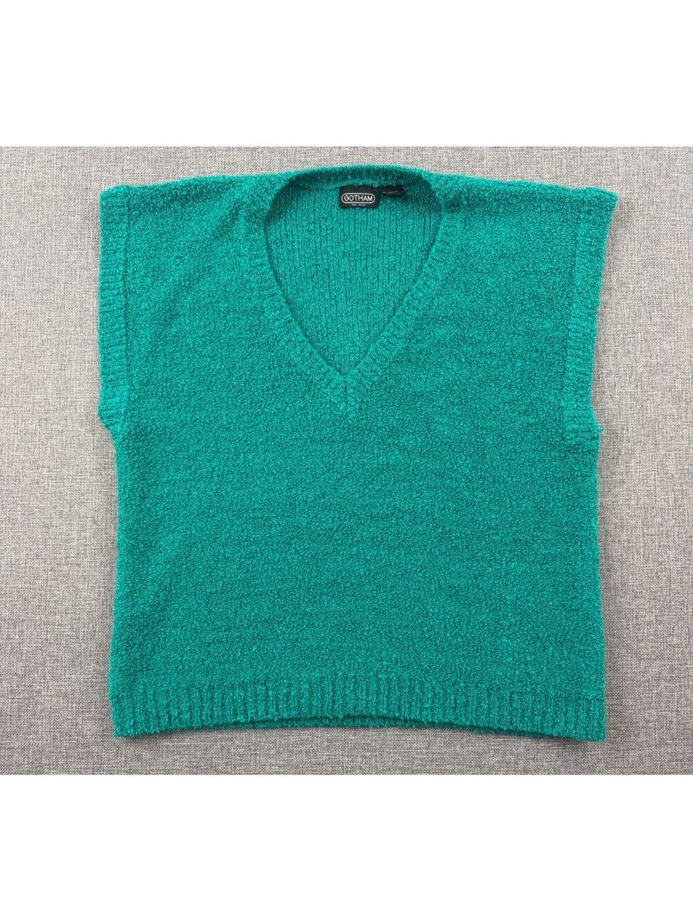 Vintage 80s Gotham Sweater Vest Large Teal Bouclé Acrylic Knit Taiwan
